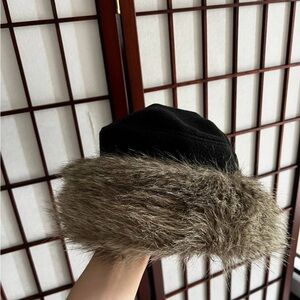 Black Hat with Faux Fur Trim